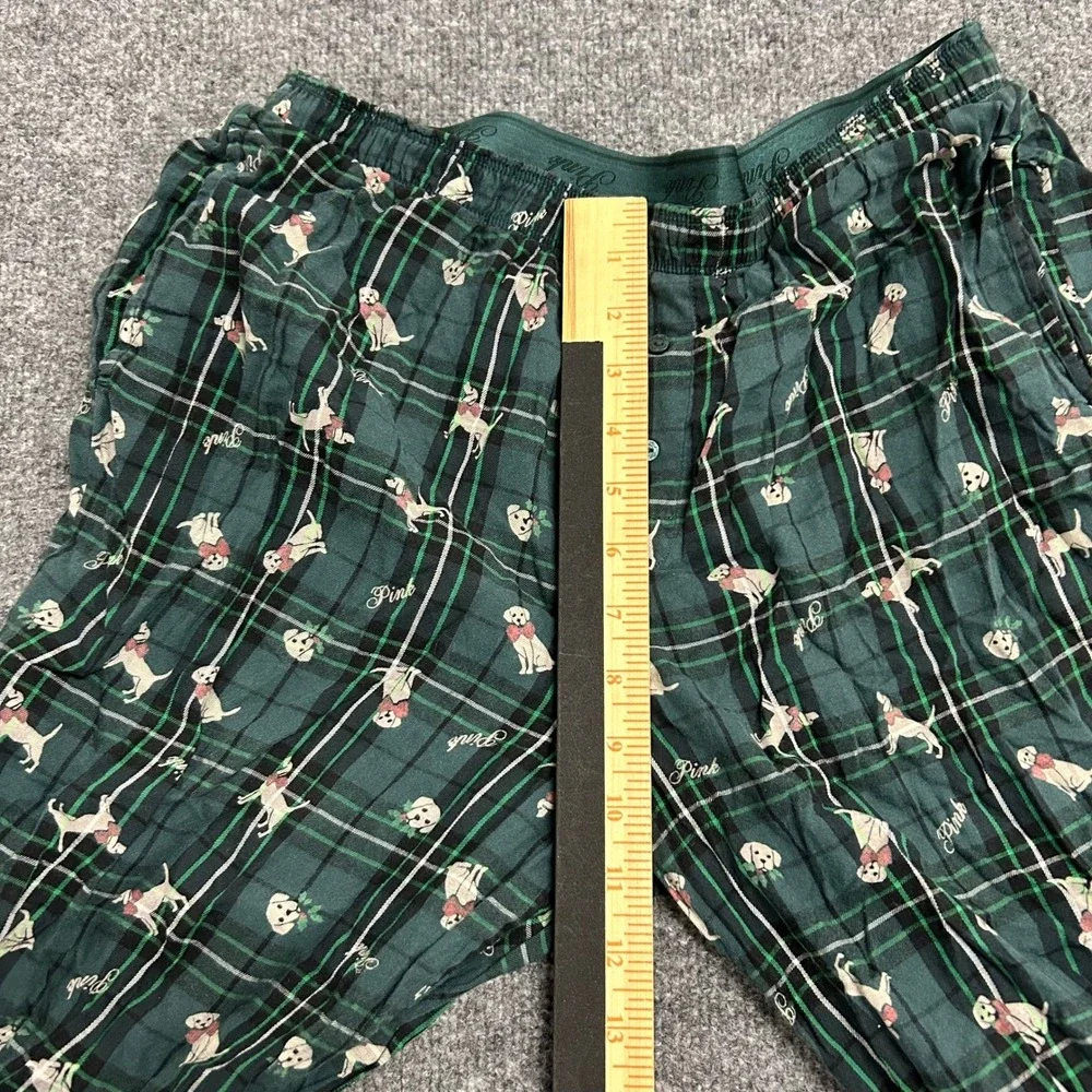 Victoria's Secret PINK Pajama Pants Womens Size M Green Plaid Dog Logo Cotton